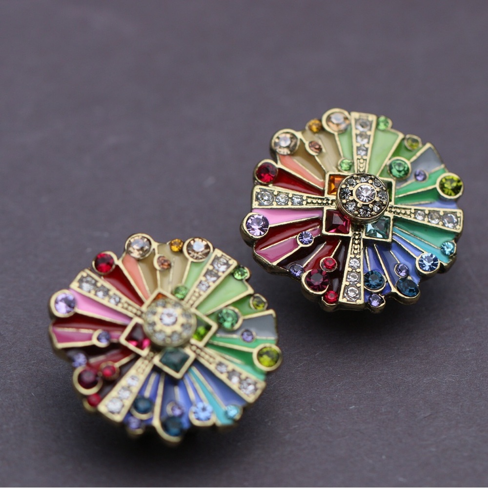 HEIDI DAUS®"Color Wheel" Enamel Crystal Button Earrings - Picture 5 of 6